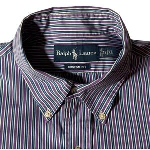 Ralph Lauren Men's XL Custom Fit Button-up Long‎ Sleeve Purple/Blue Stripe